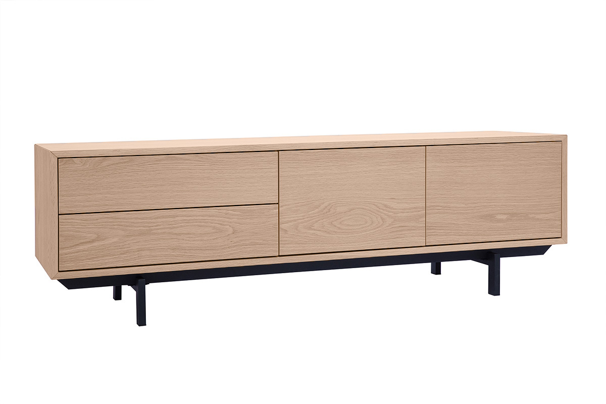 Mueble de TV acabado en roble con almacenamiento cerrado L160 cm MANNY