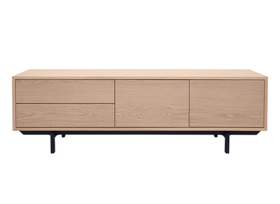 Mueble de TV acabado en roble con almacenamiento cerrado L160 cm MANNY