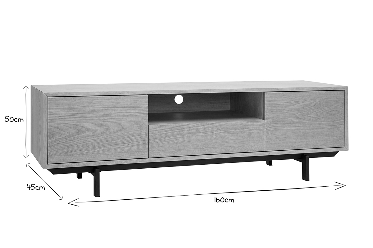 Mueble de TV acabado en roble con nicho abierto L160 cm MANNY