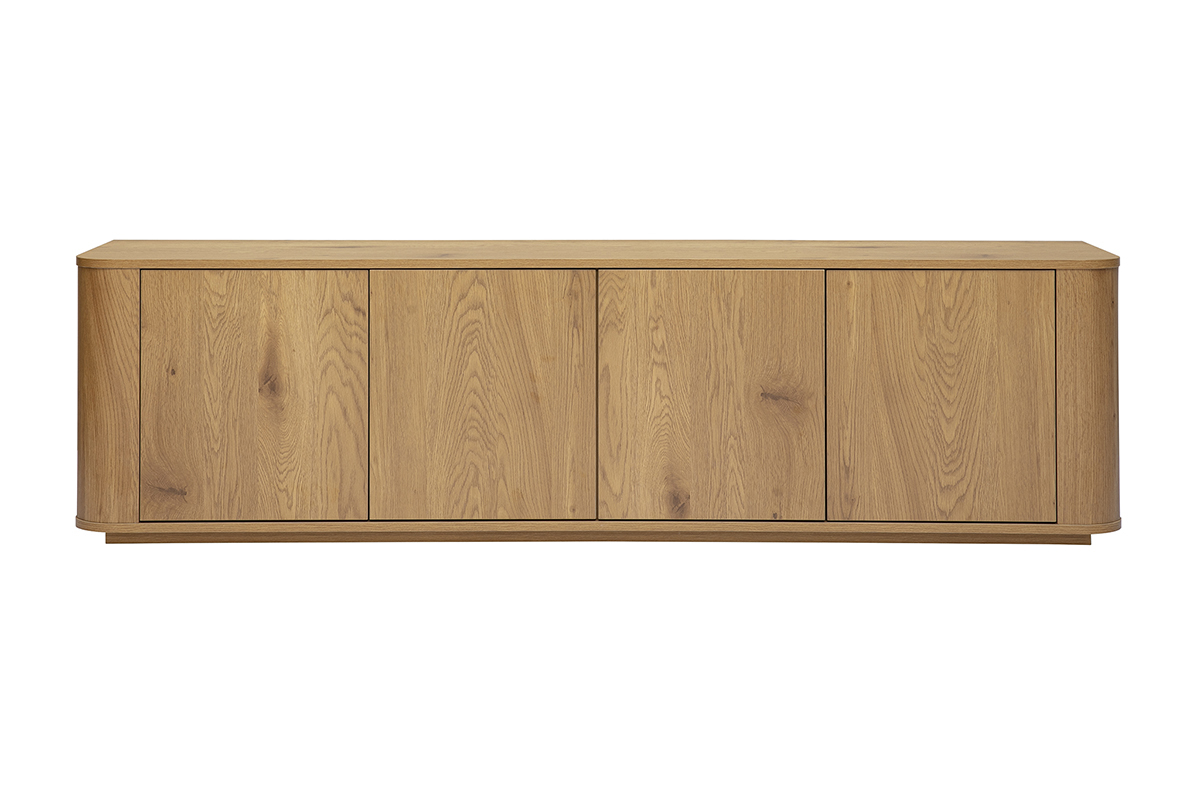 Mueble de TV contempor�neo en roble claro con 4 puertas, vista frontal, dimensiones L180 cm