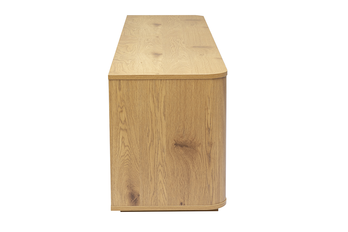 Mueble para TV NEGAN en roble claro, vista de perfil, con 4 puertas, aspecto moderno y elegante.