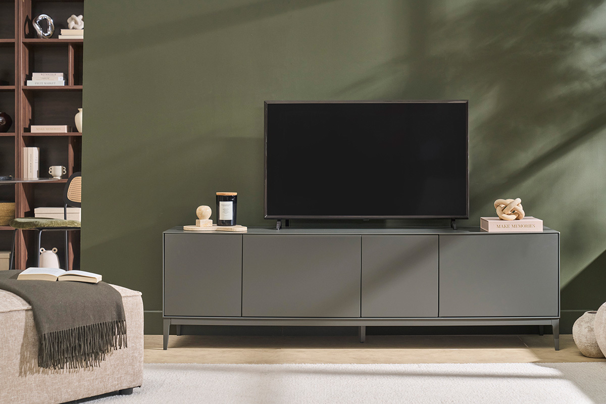 Mueble de TV de dise�o gris con almacenamiento L180 cm GRAY