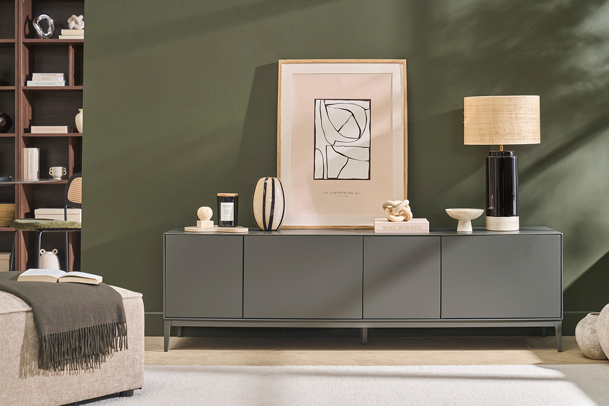 Mueble de TV de dise�o gris con almacenamiento L180 cm GRAY