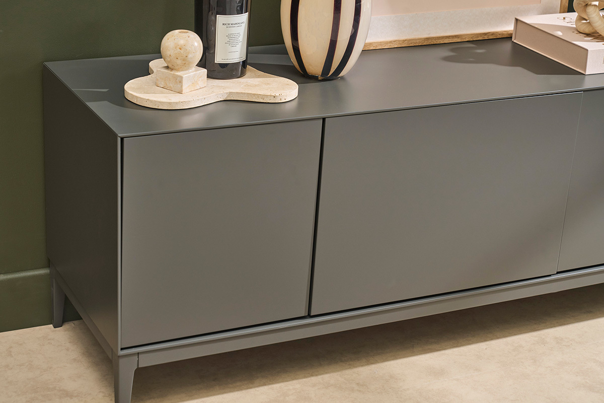 Mueble de TV de dise�o gris con almacenamiento L180 cm GRAY