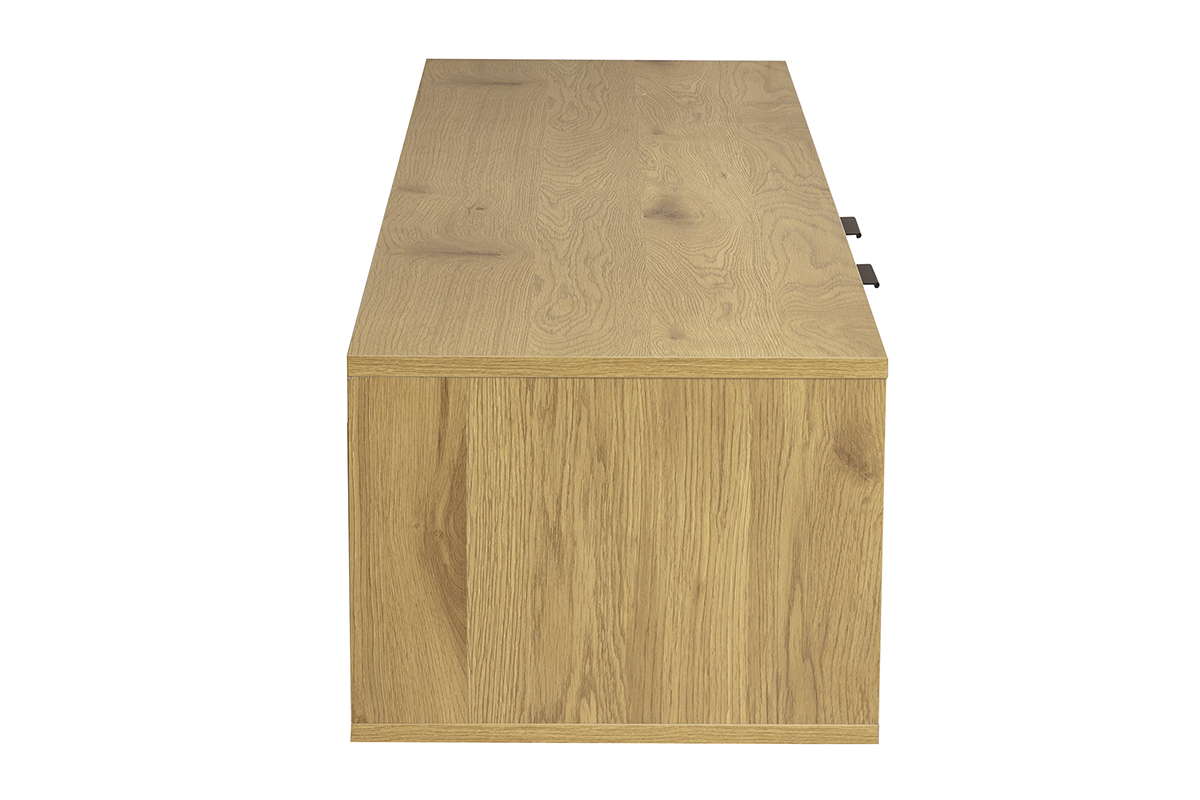 Mueble para TV de pared de madera clara vista lateral, L150 cm, MANILLE.