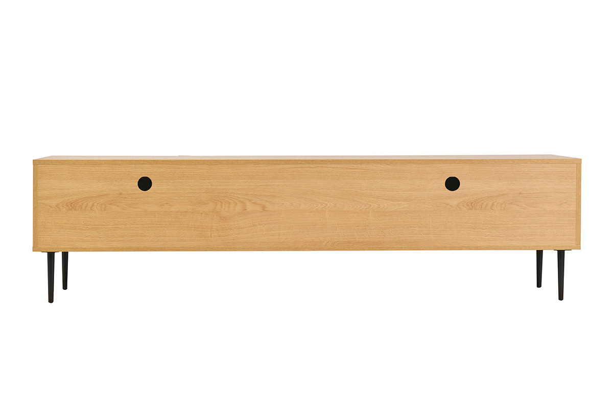Mueble de TV diseo en madera clara roble macizo grabado y metal negro 4 puertas L180 cm ARCHIPEL