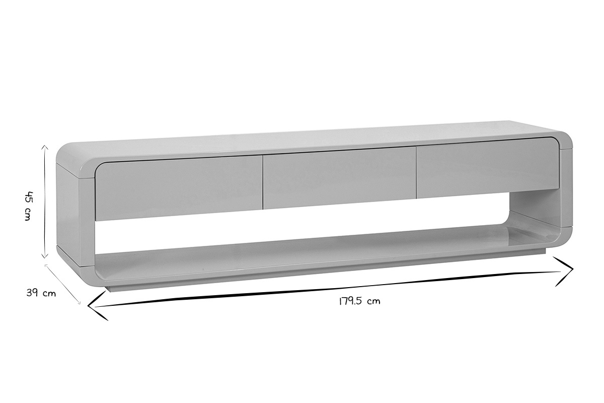 Mueble para TV con tres cajones en negro y blanco, dimensiones 179,5x39x45 cm.