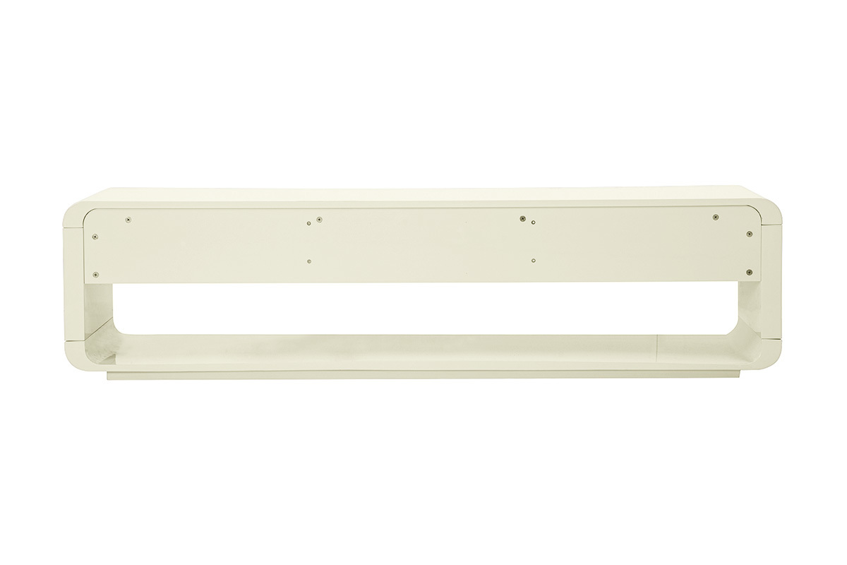 Mueble para TV beige brillante, 3 cajones, vista trasera.