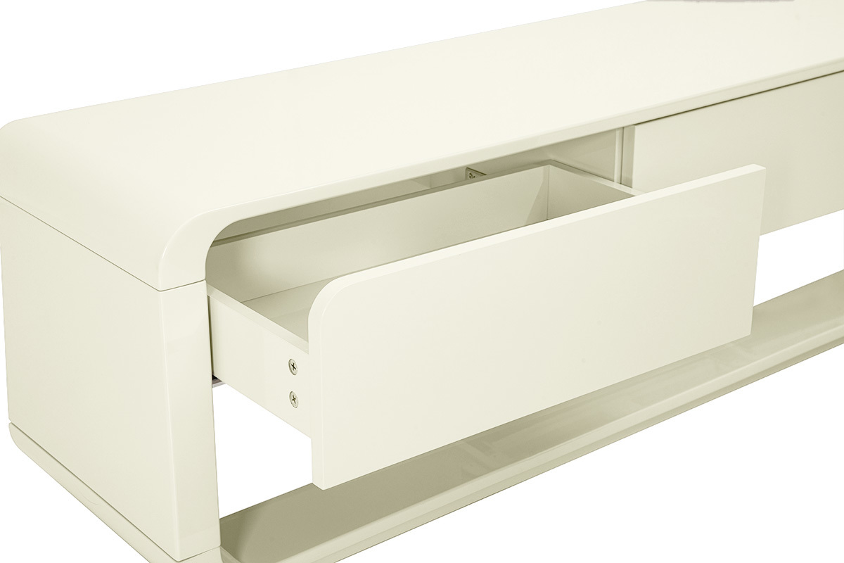 Mueble para TV beige brillante, un caj�n abierto, vista ampliada.