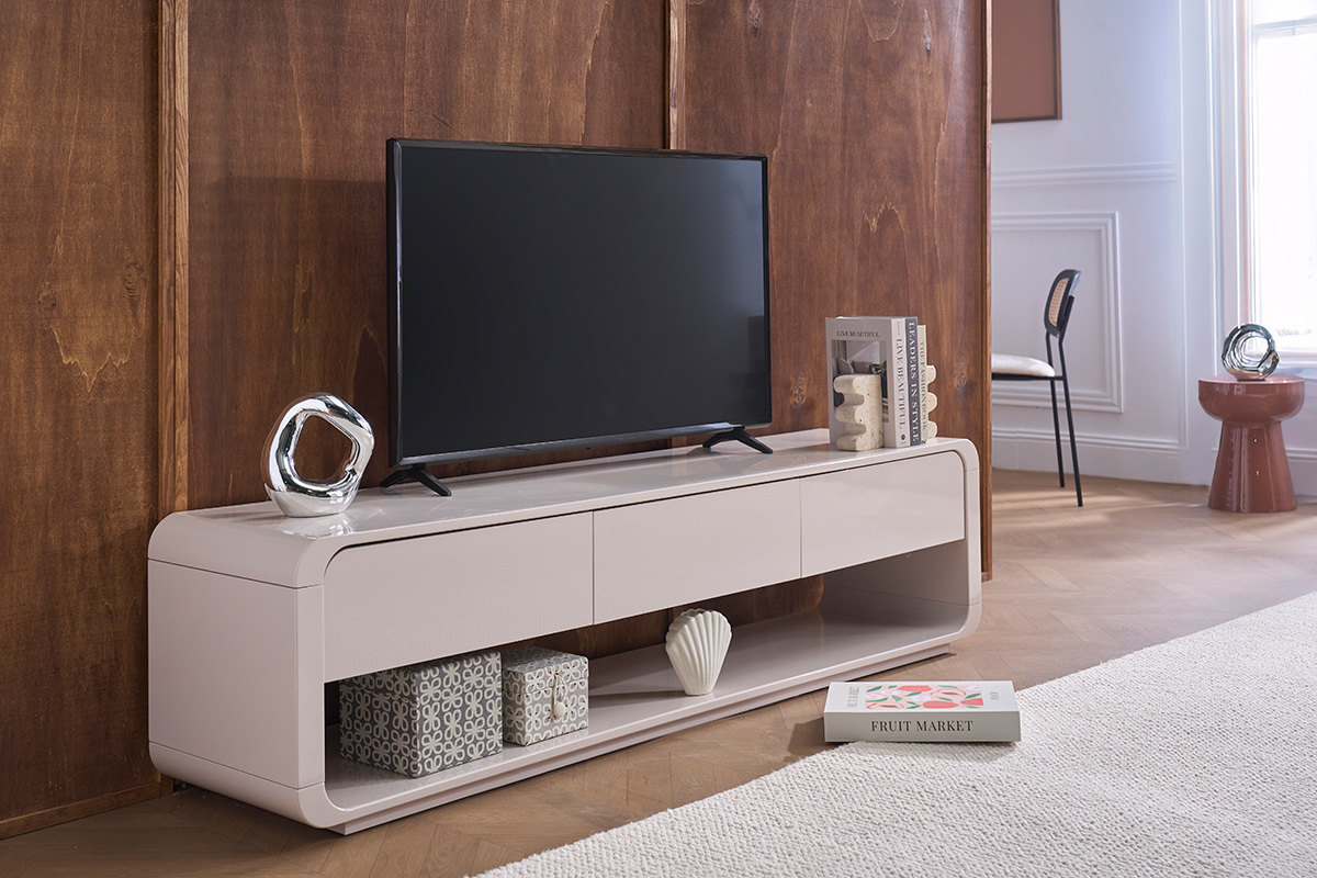 Mueble para TV dise�o beige brillante con 3 cajones L179.5 cm SAILOR