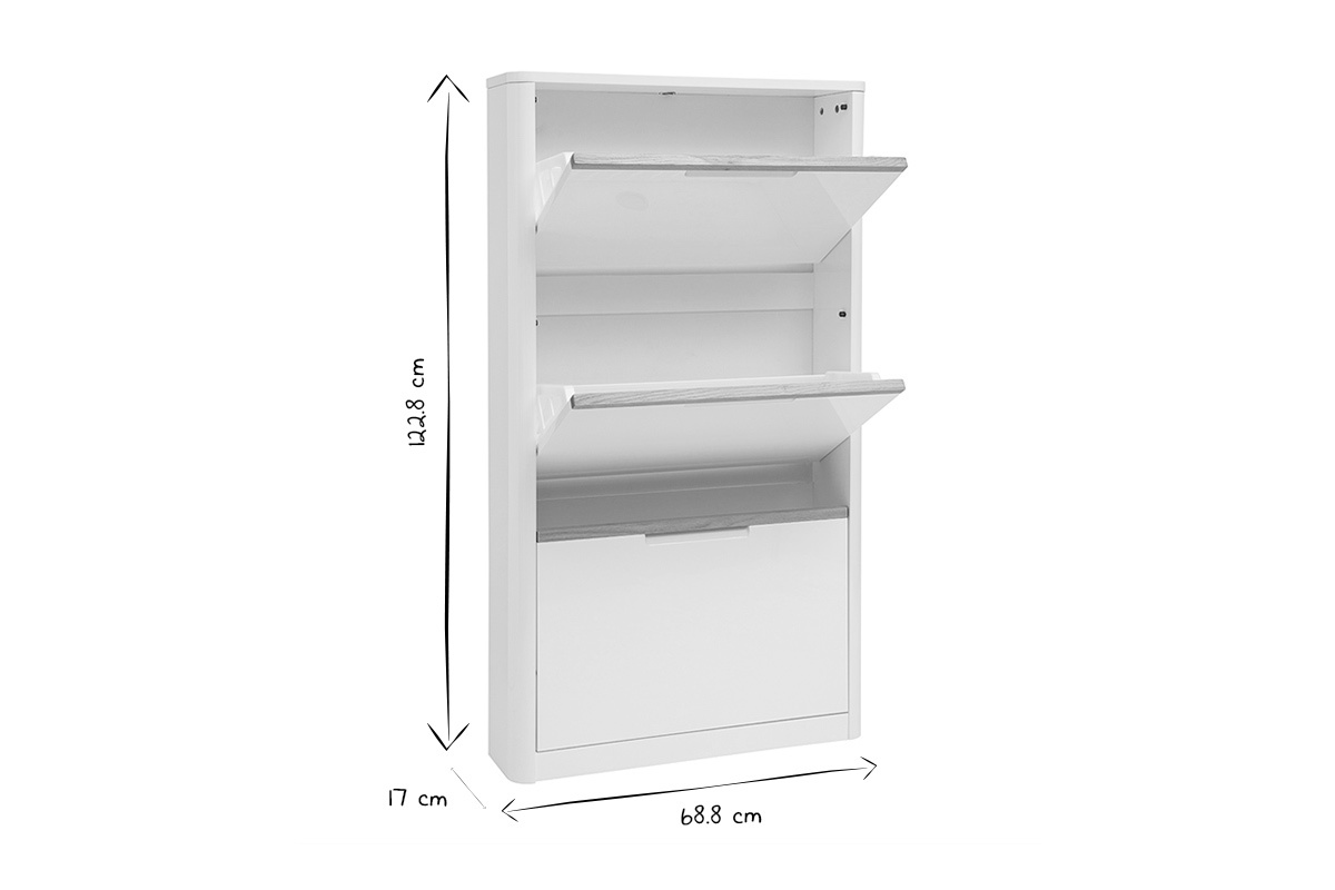 Mueble para zapatos de 3 puertas acabado blanco lacado brillante L68 cm KIRK