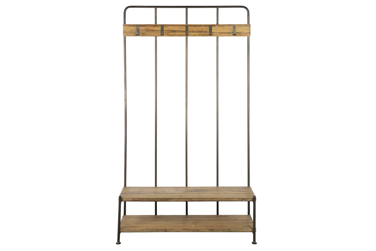 Mueble recibidor con banco y perchero madera y metal GIRO