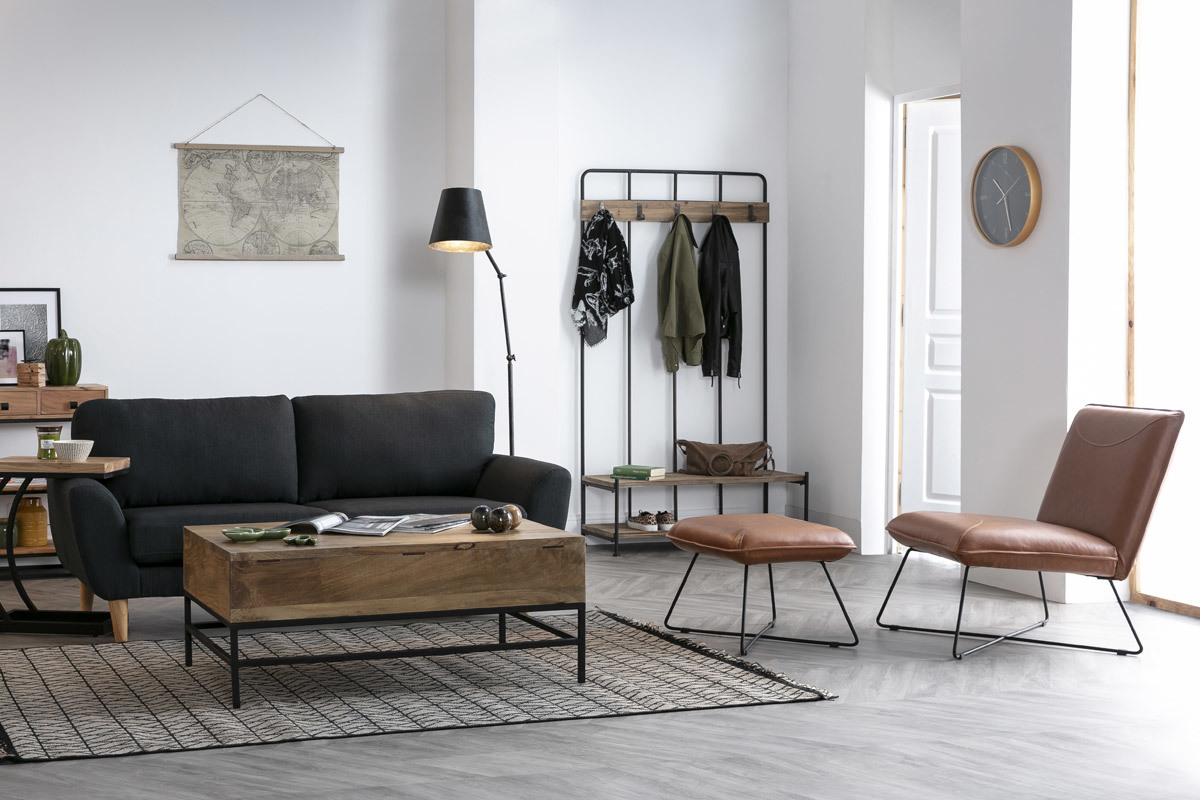 Mueble recibidor con banco y perchero madera y metal GIRO