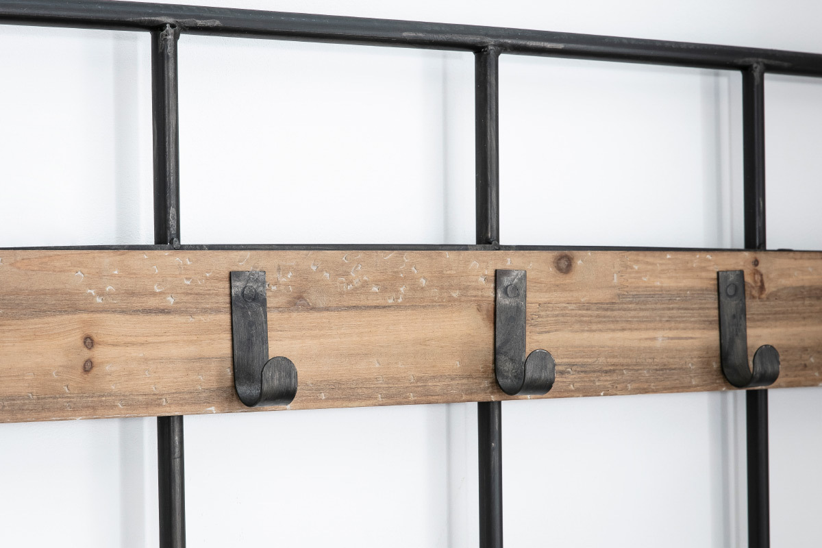 Mueble recibidor con banco y perchero madera y metal GIRO