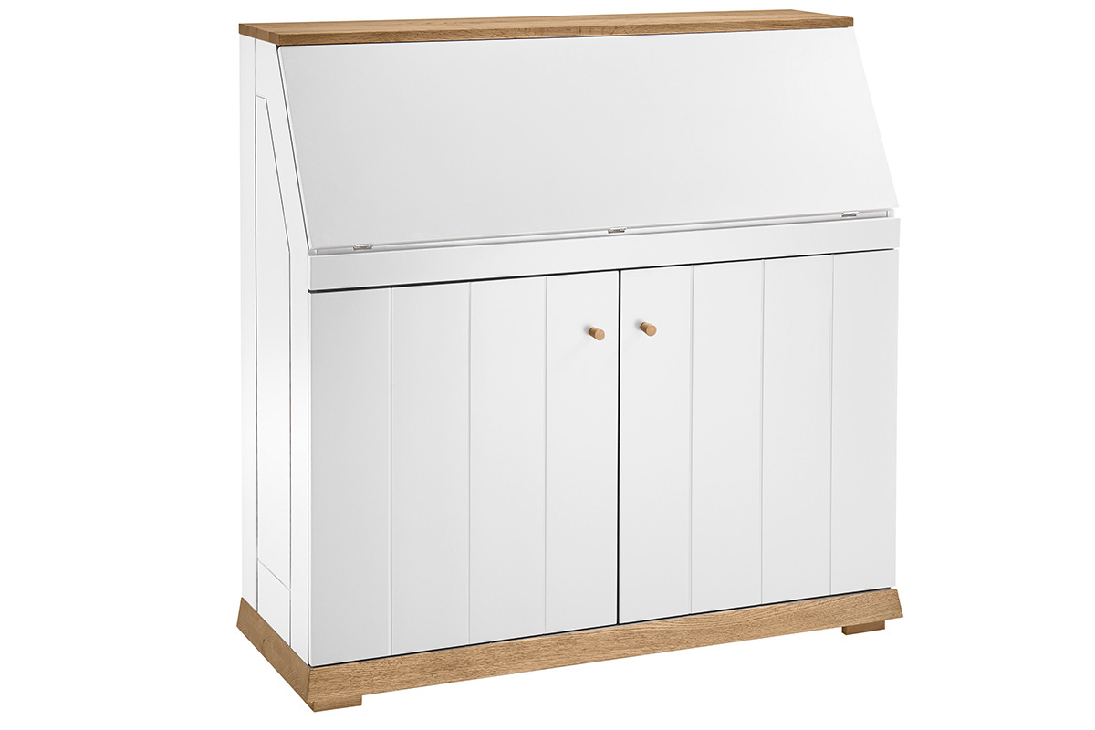 Mueble secreter autntico blanco mate y madera L109 cm CAMPO