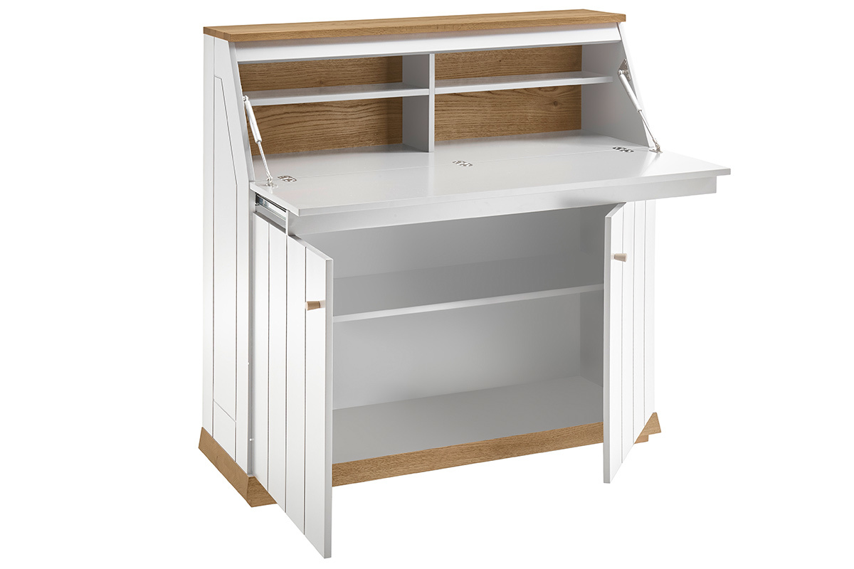 Mueble secreter autntico blanco mate y madera L109 cm CAMPO