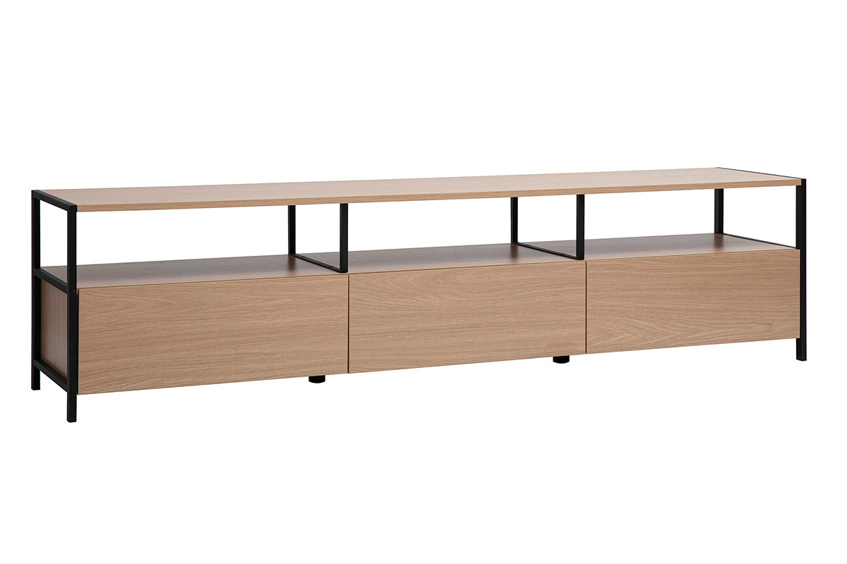 Mueble TV acabado en madera clara de roble y metal negro L180 cm MAXENCE