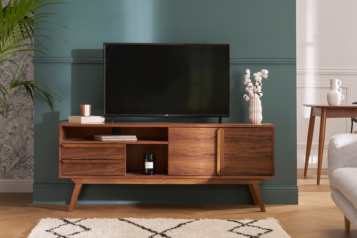 Mueble TV alto de nogal vintage 160cm VOLVER