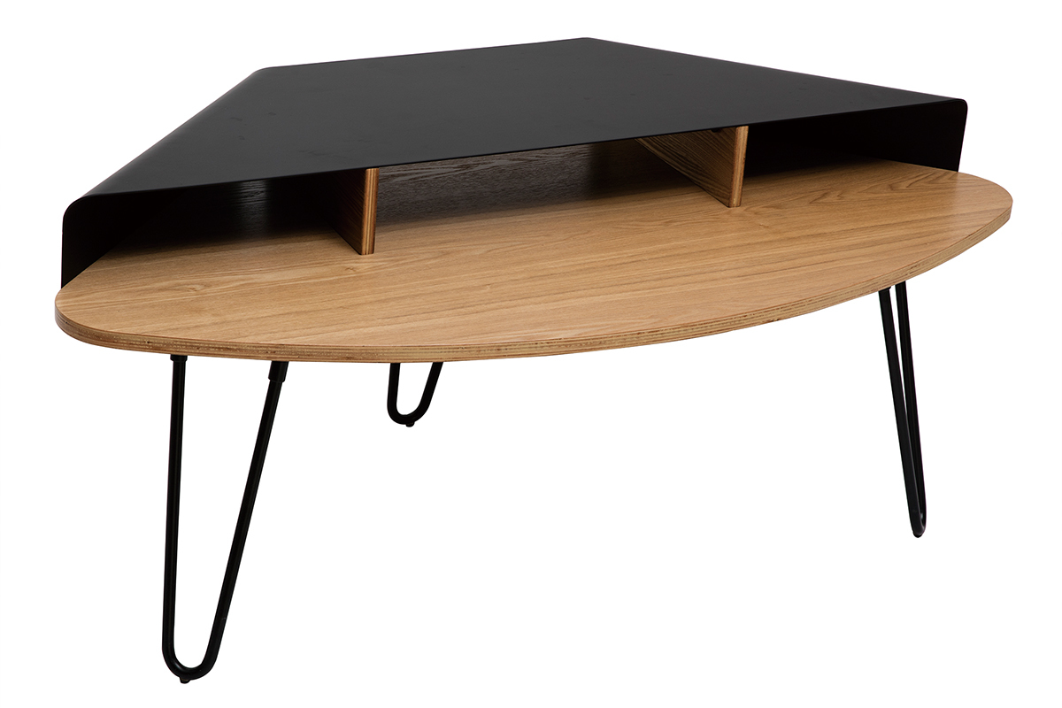 Mueble TV angular de diseo de metal negro y fresno QUARTER