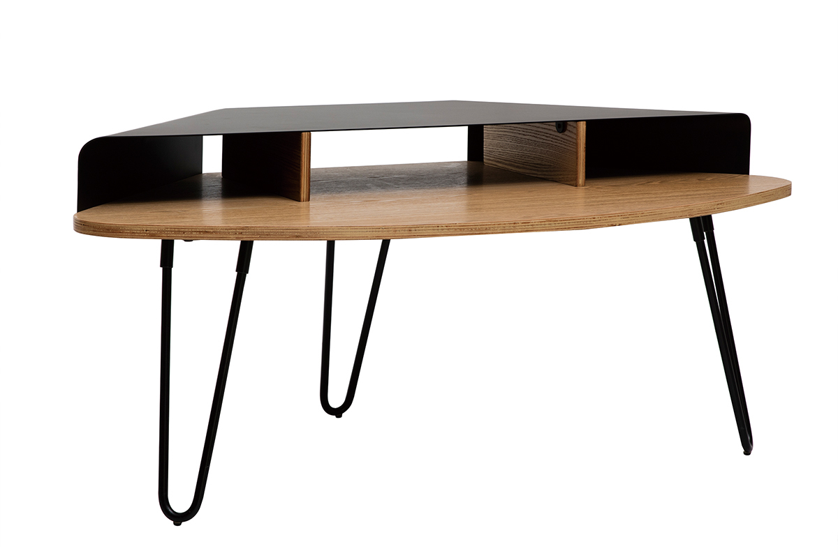 Mueble TV angular de diseo de metal negro y fresno QUARTER