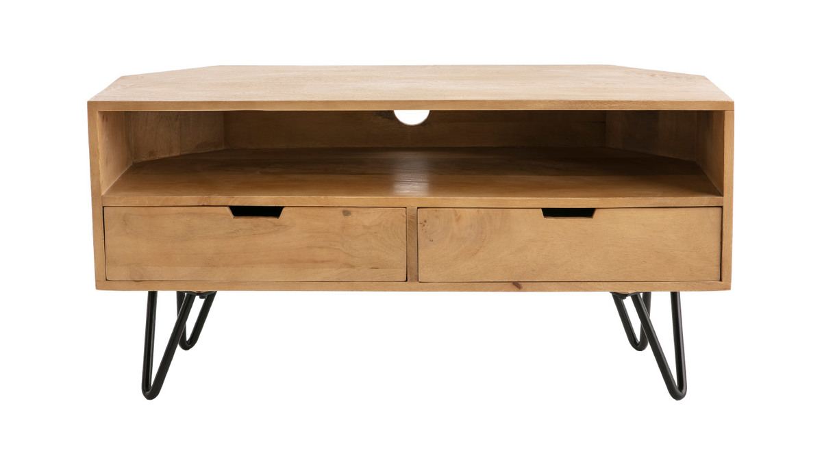 Mueble TV angular de madera de mango maciza y metal 100cm VIBES