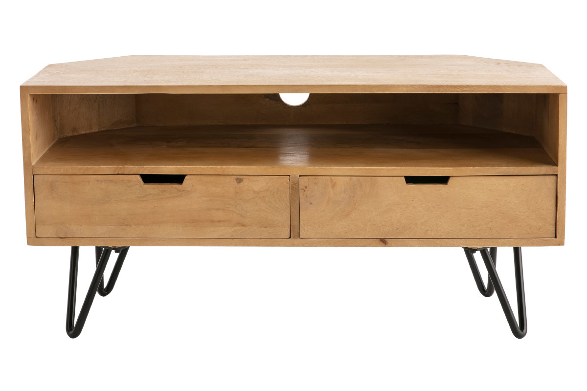 Mueble TV angular de madera de mango maciza y metal 100cm VIBES