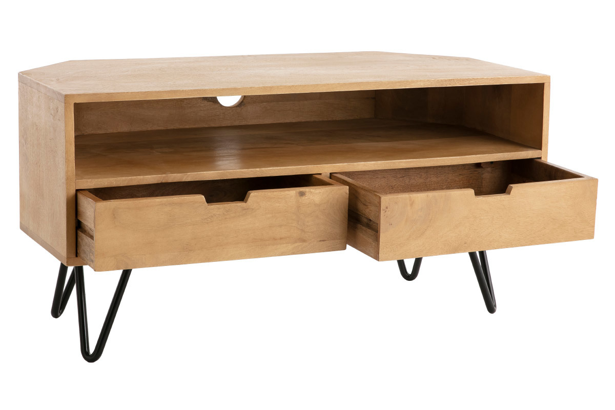 Mueble TV angular de madera de mango maciza y metal 100cm VIBES