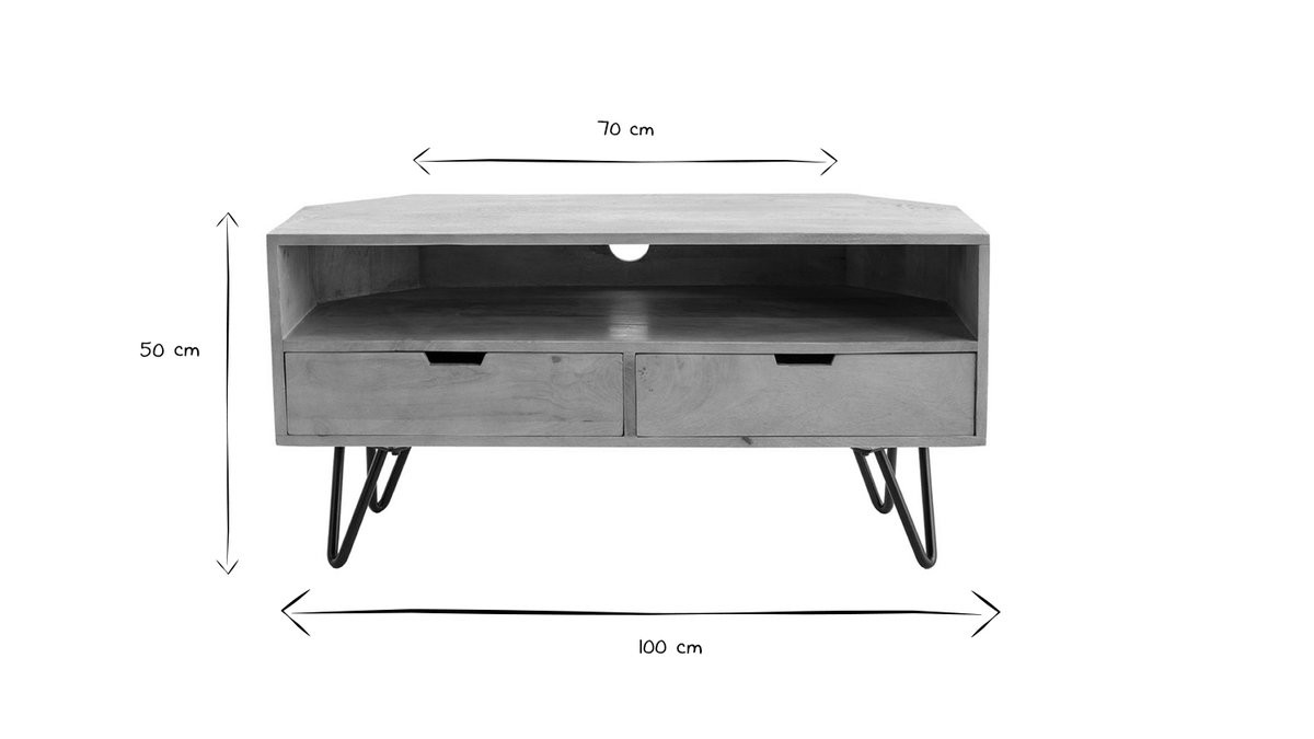 Mueble TV angular de madera de mango maciza y metal 100cm VIBES