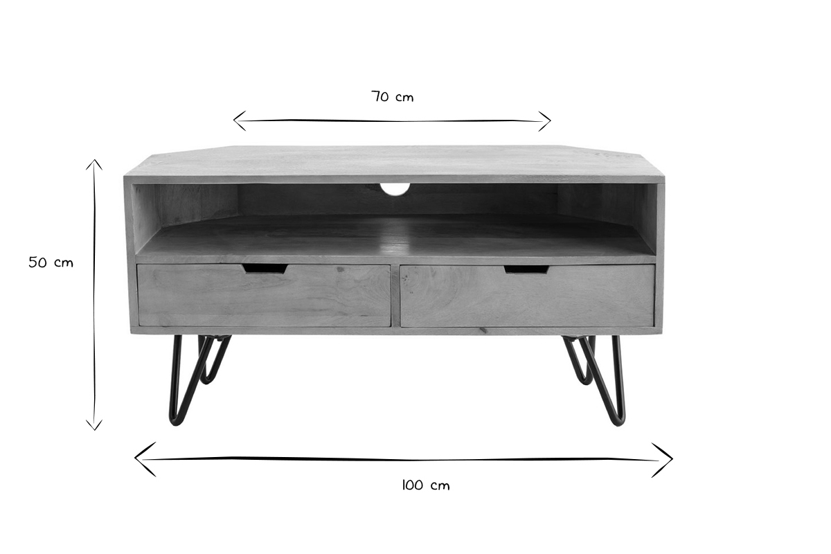 Mueble TV angular de madera de mango maciza y metal 100cm VIBES