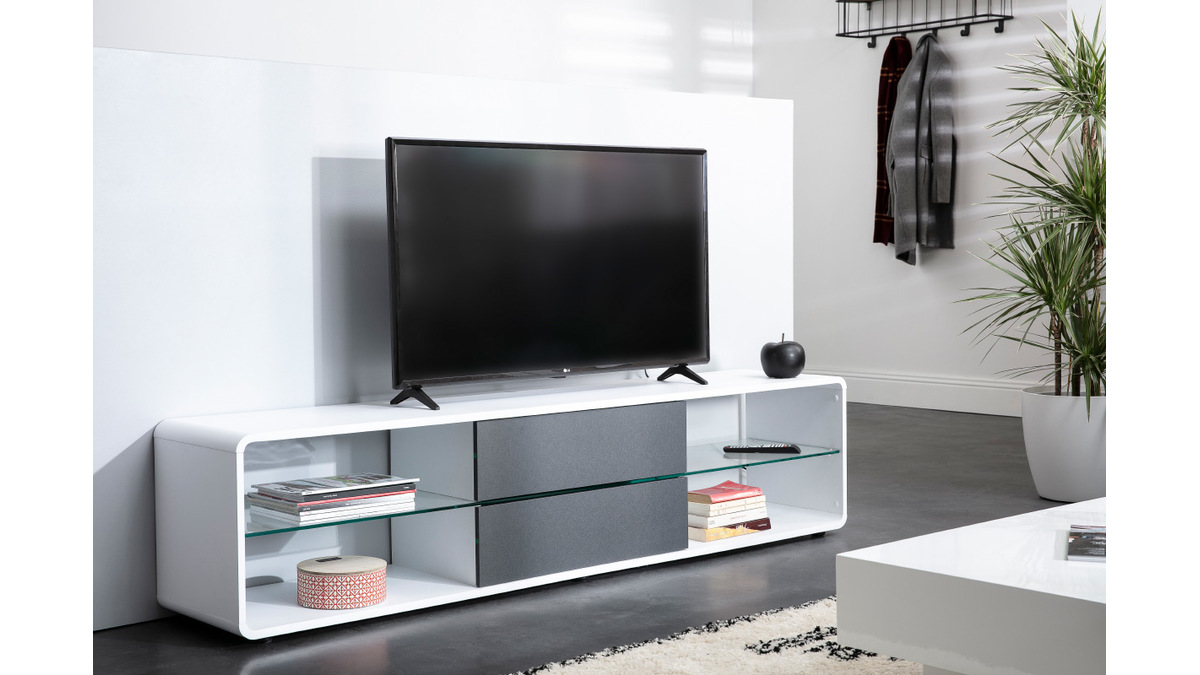 Mueble TV blanco y cajones antracita DISCI
