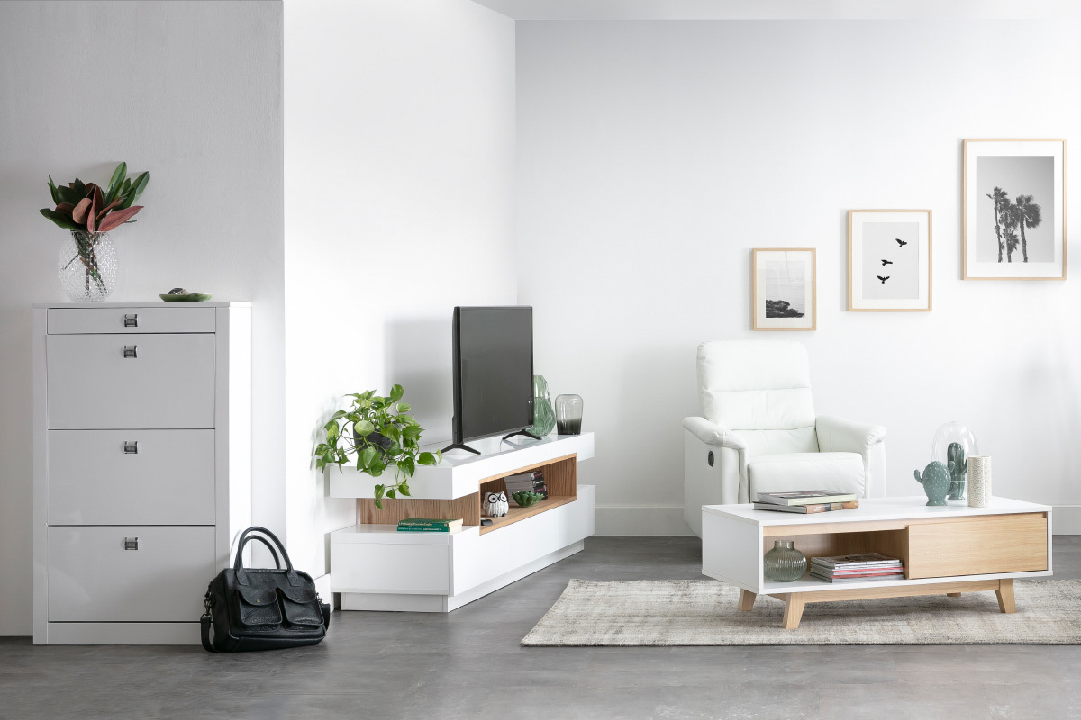 Mueble TV blanco y madera LIVO