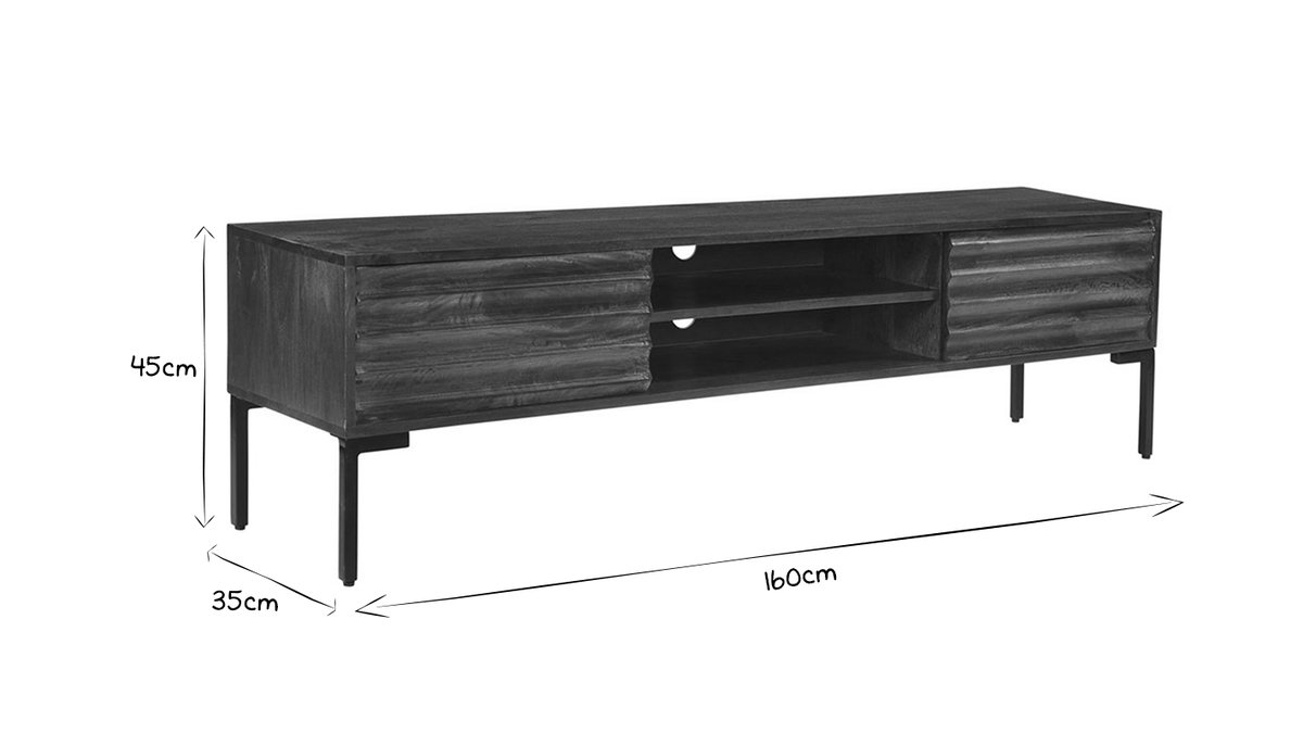 Mueble TV con 2 puertas de madera de mango maciza y metal 160 cm ONDA