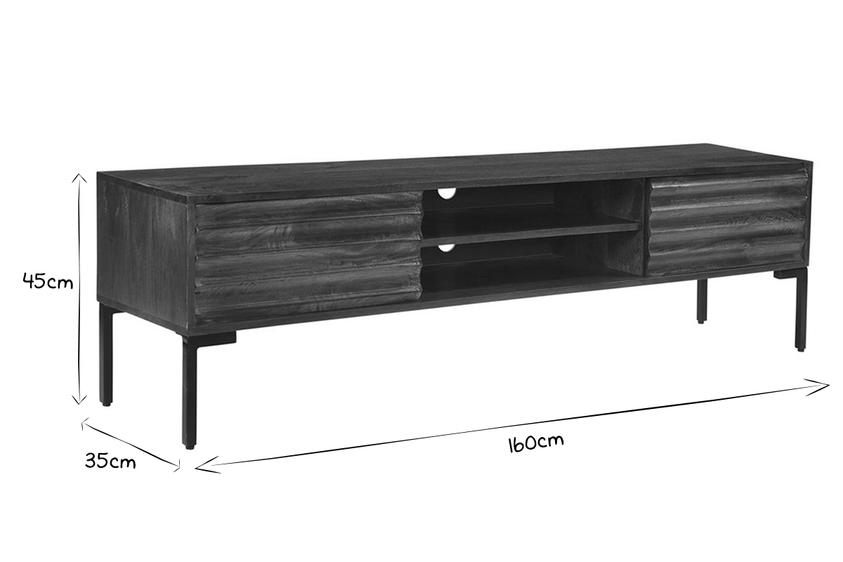 Mueble TV con 2 puertas de madera de mango maciza y metal 160 cm ONDA