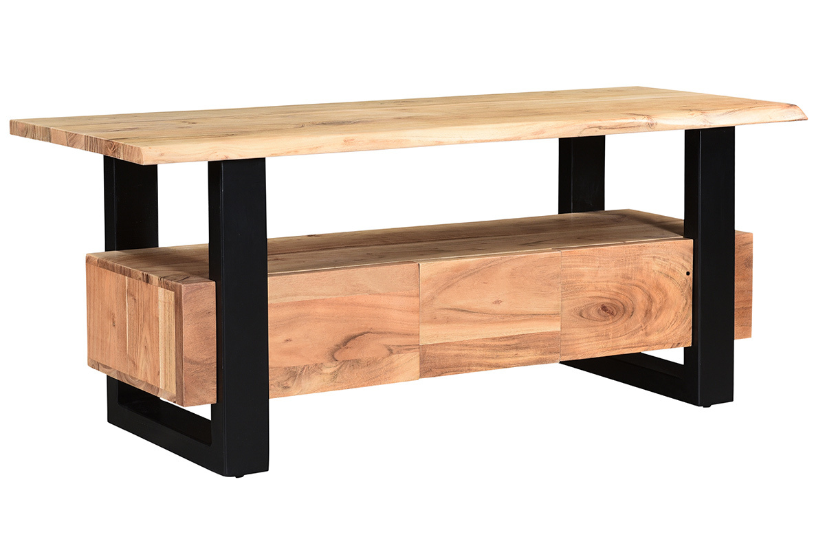 Mueble TV con 3 cajones de madera de acacia maciza y metal 130cm WAYI