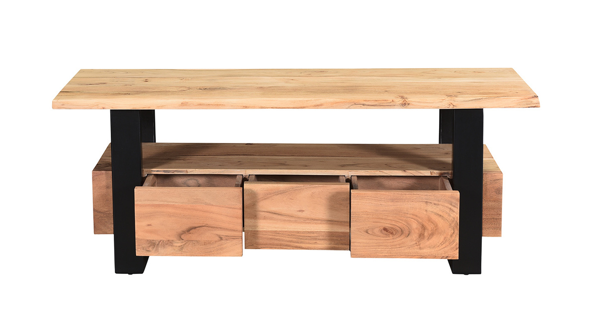 Mueble TV con 3 cajones de madera de acacia maciza y metal 130 cm WAYI -  Miliboo