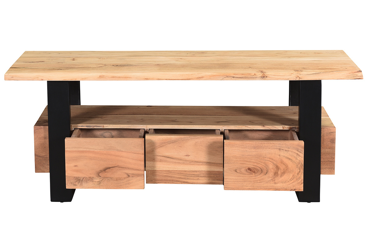 Mueble TV con 3 cajones de madera de acacia maciza y metal 130cm WAYI