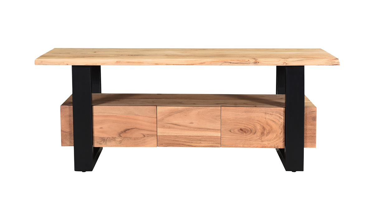 Mueble TV con 3 cajones de madera de acacia maciza y metal 130cm WAYI