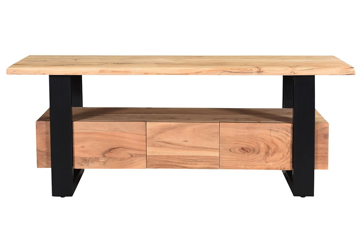 Mueble TV con 3 cajones de madera de acacia maciza y metal 130cm WAYI