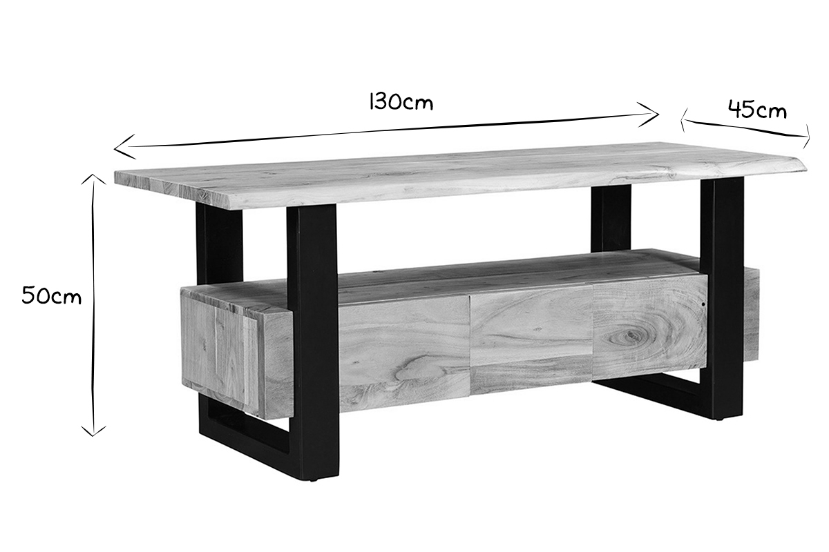 Mueble TV con 3 cajones de madera de acacia maciza y metal 130cm WAYI