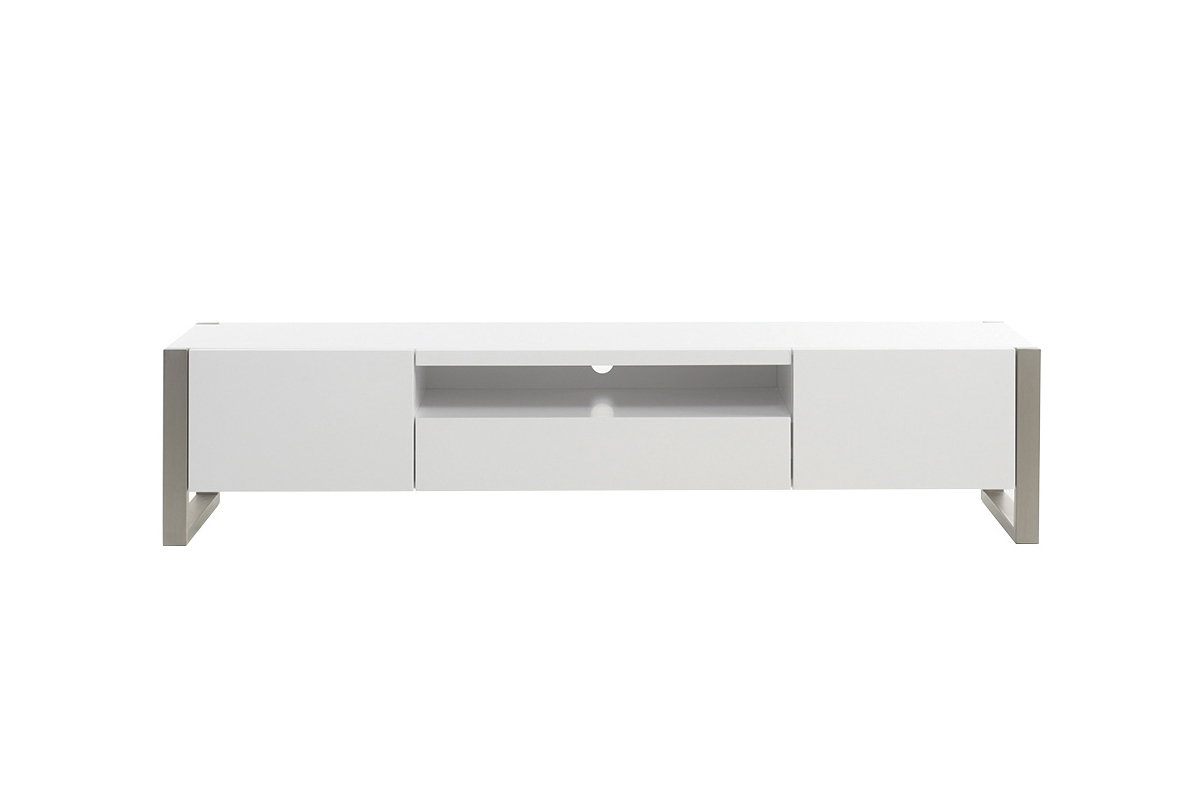 Mueble TV con almacenaje blanco lacado y metal MAGNA