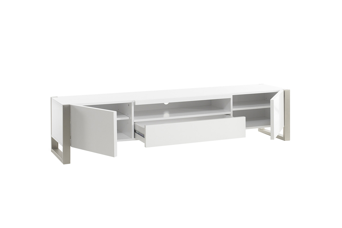Mueble TV con almacenaje blanco lacado y metal MAGNA