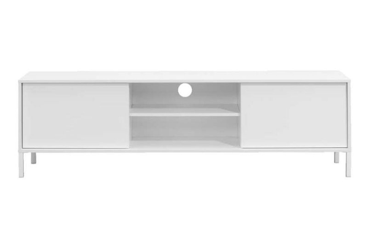 Mueble TV con almacenaje blanco lacado y patas de metal blanco 184cm MIKY