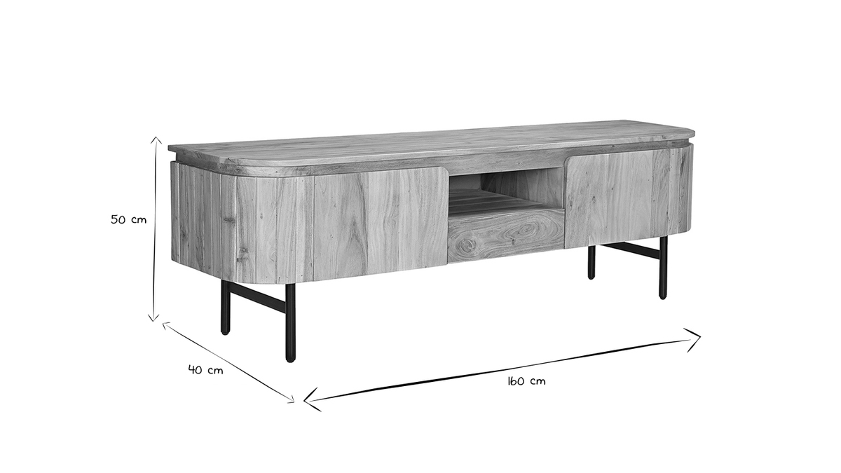 Mueble TV con almacenaje de madera maciza y metal negro 160 cm NAPOLI