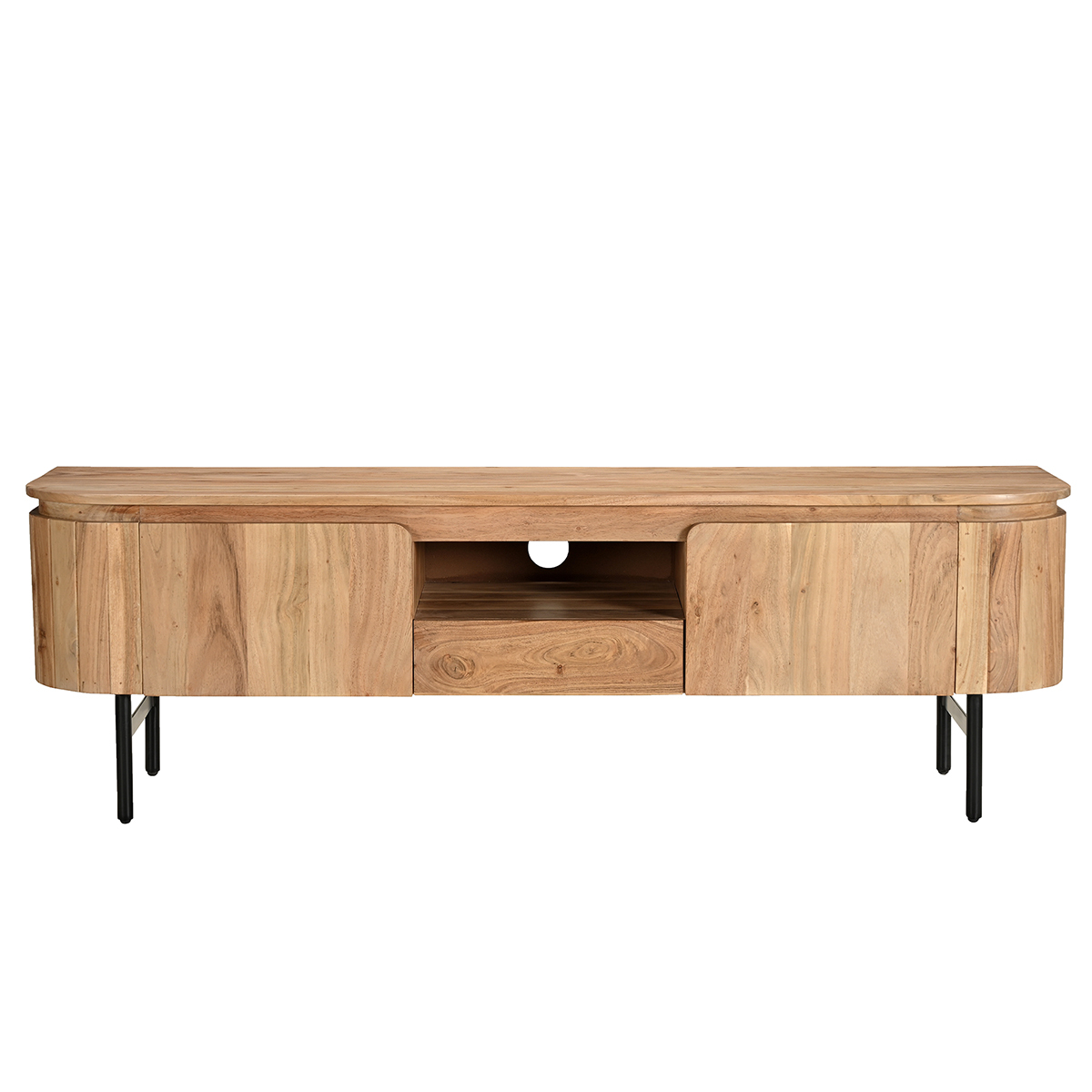 Mueble TV con almacenaje de madera maciza y metal negro 160 cm NAPOLI