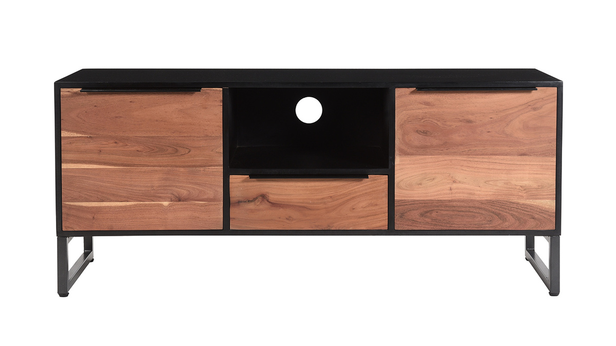 Mueble TV con almacenamiento de madera de acacia maciza y metal 130cm BARNEY