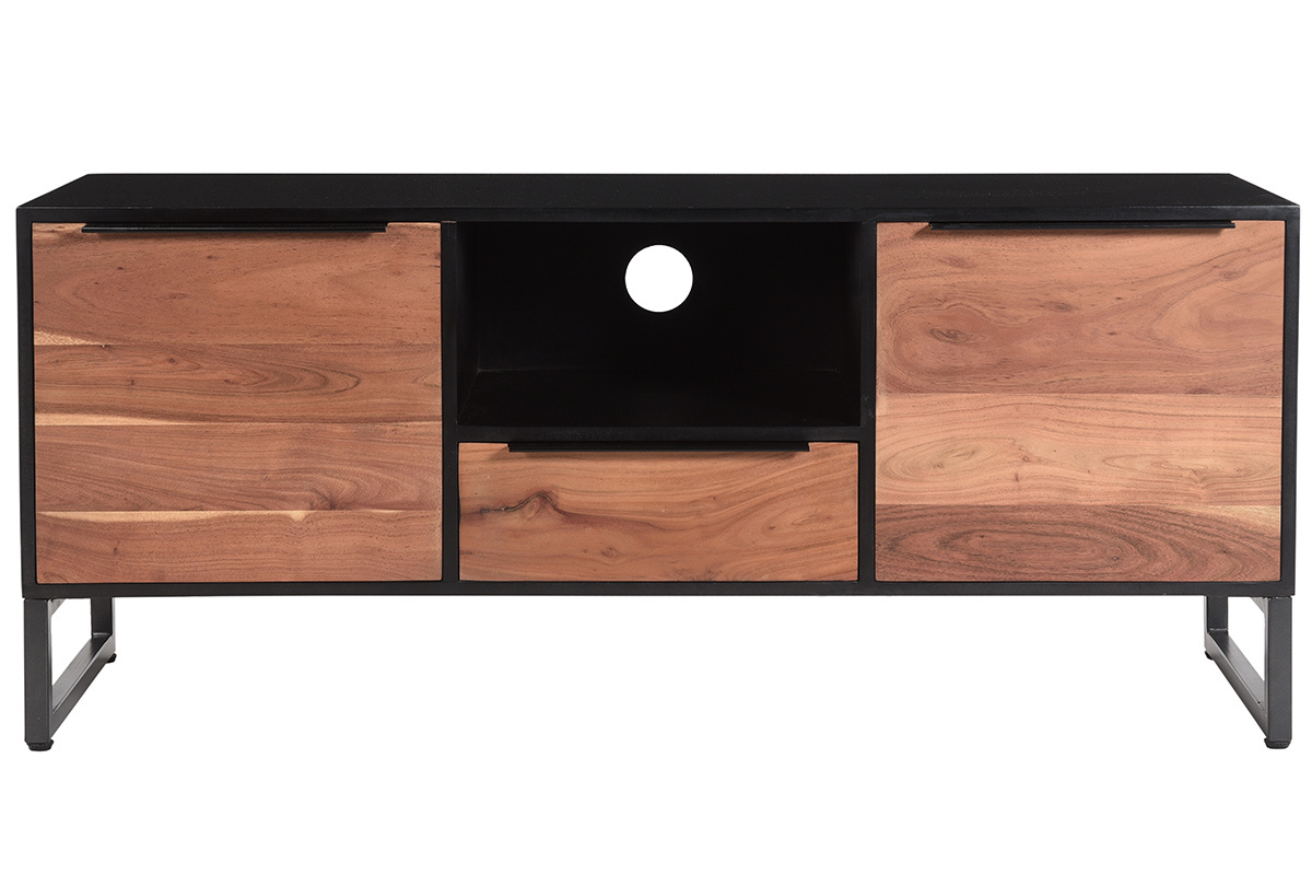 Mueble TV con almacenamiento de madera de acacia maciza y metal 130cm BARNEY