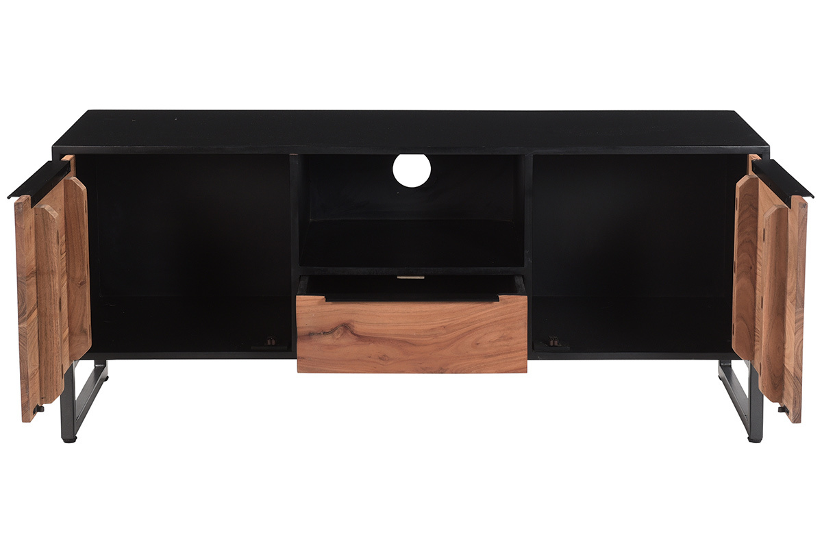 Mueble TV con almacenamiento de madera de acacia maciza y metal 130cm BARNEY