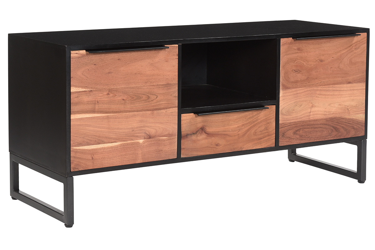 Mueble TV con almacenamiento de madera de acacia maciza y metal 130cm BARNEY