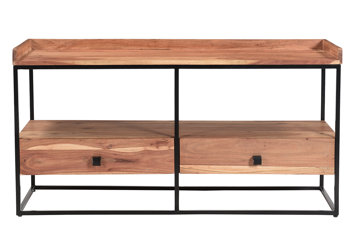 Mueble TV con cajones de acacia y metal negro 115cm de ancho HERMANN