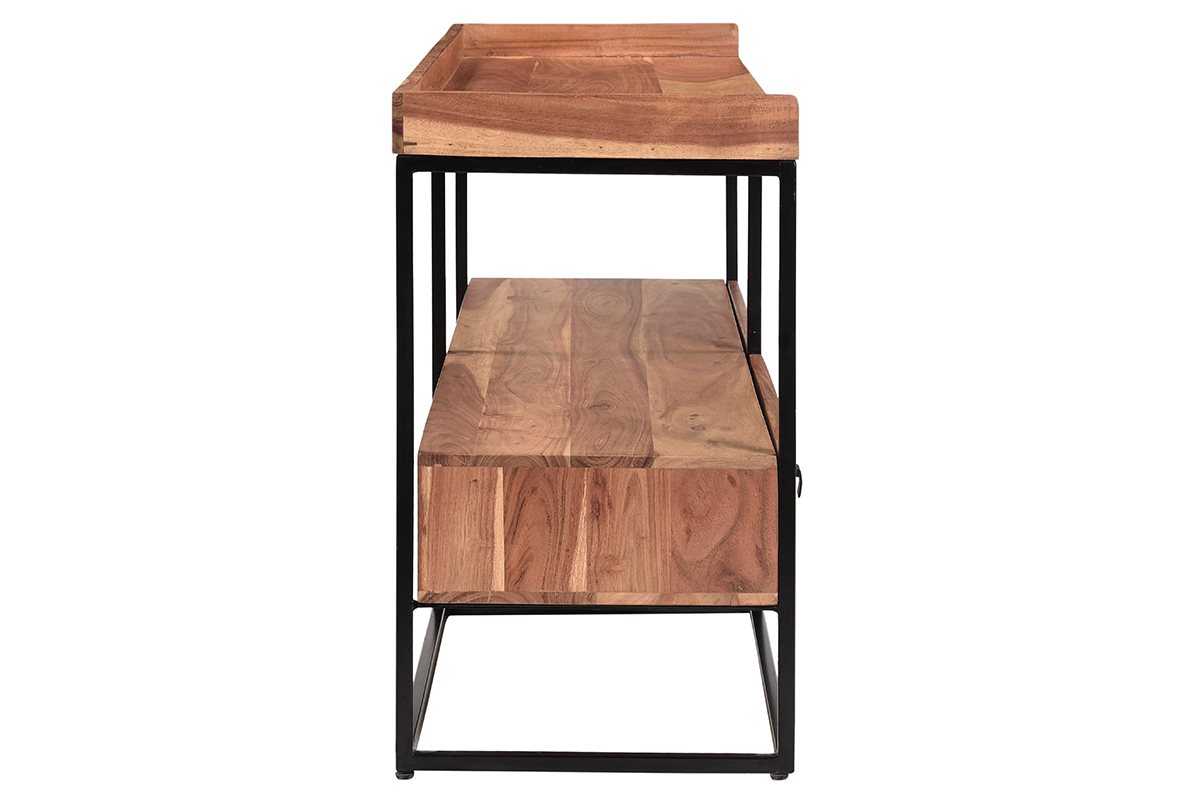 Mueble TV con cajones de acacia y metal negro 115cm de ancho HERMANN